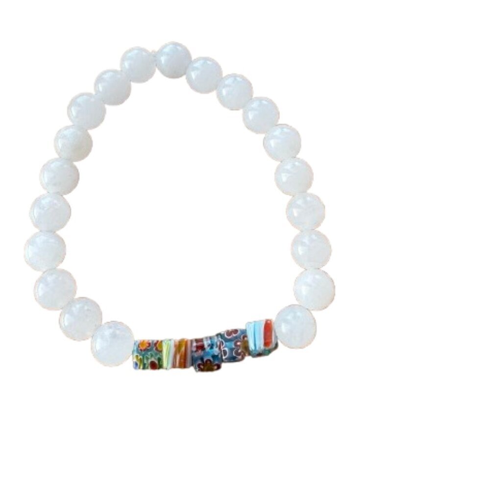 White Jade Natural Gemstone Stretch Bracelet 8" Unisex NWT (WJW041)